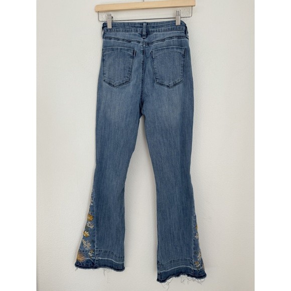 Ashley Mason Bell Bottom Embroidered Boho Jeans3/26 Festival Floral Hippie - Picture 2 of 6